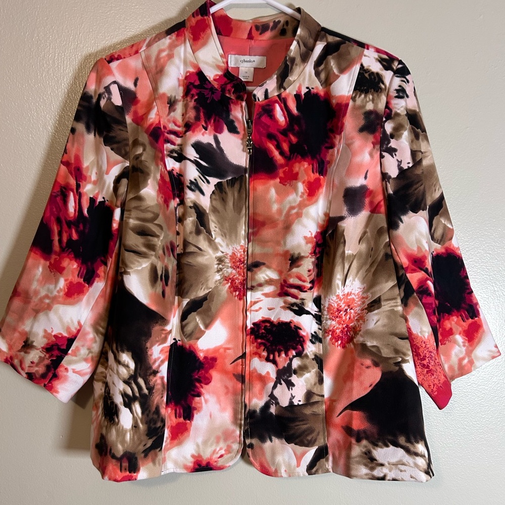 CJ Bank Floral zip up blazer jacket size 1X